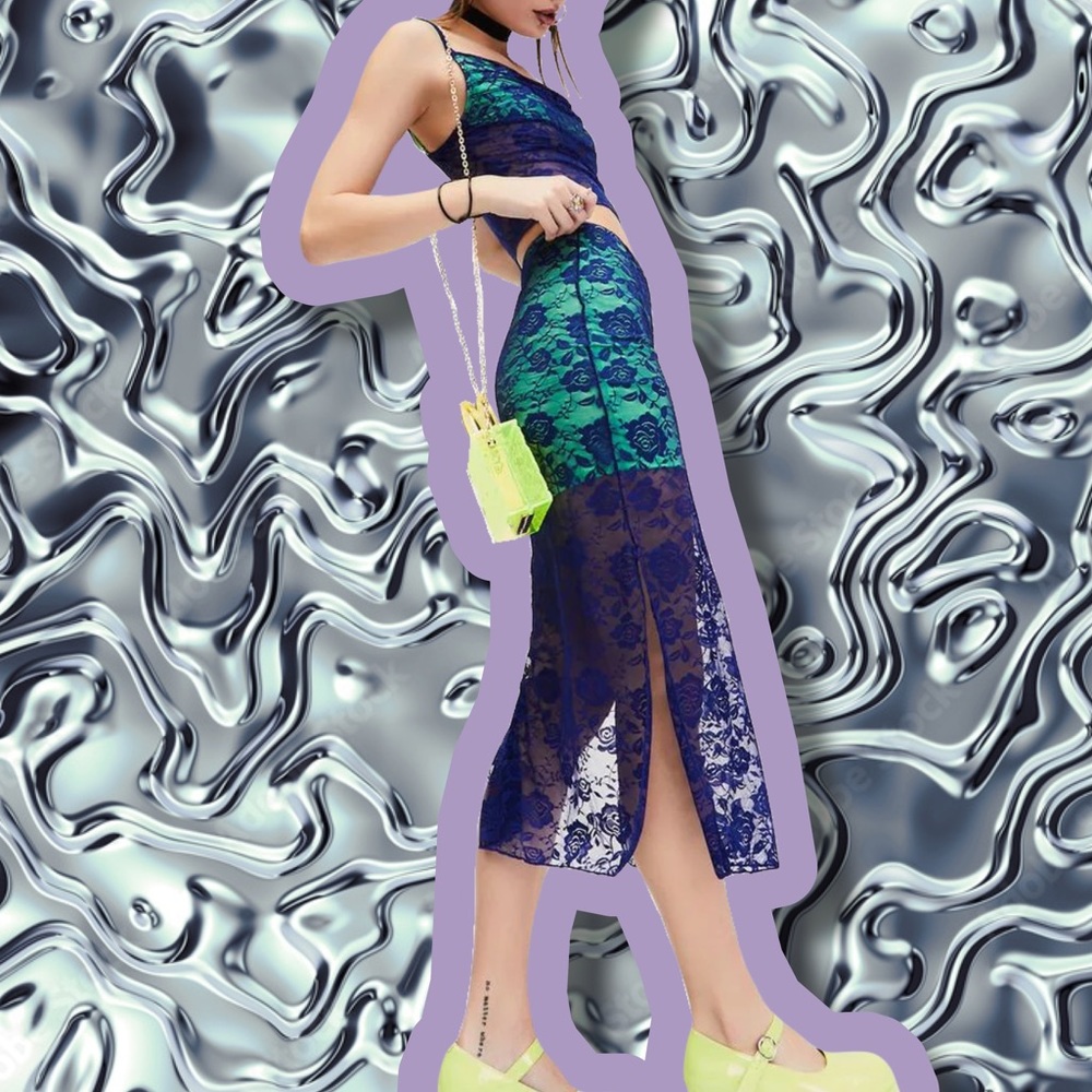 Dolls Kill Delia’s Y2K Purple Too Sassy To Care Lace Midi Skirt and Tank Top Set - Picture 4 of 10